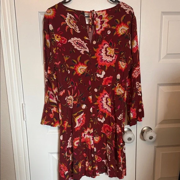 Old Navy Red Floral Long Sleeve Dress Sz 12 - Picture 8 of 9